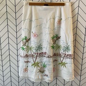 ◾️Willi Smith Linen embroidered Tropical Lined skirt